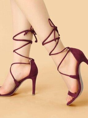 Allegra K Burgundy Lace-Up Heeled Sandal